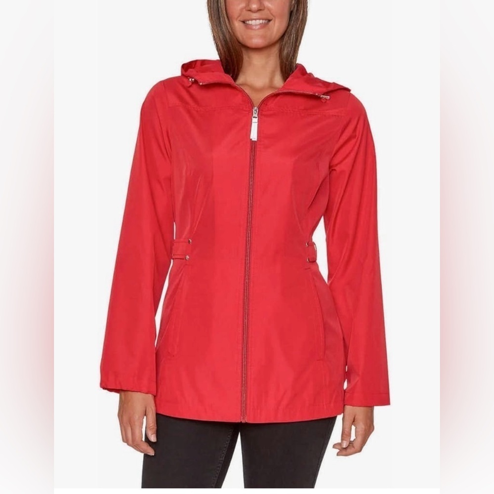 Jones New York Women's Rain Jacket Parka In A Pocket Windbreaker Red size: XL